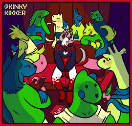 anthro blush clothed clothing embarrassed erection foreskin genitals group male male/male panties panties_down partially_clothed party penis smile underwear underwear_down kinkykikker folfie_winter canid canine canis deer hybrid mammal wolf