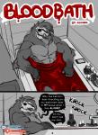 5_fingers anthro bath blood blood_bath bodily_fluids detailed_background fingers fur male muscular muscular_anthro muscular_male solo text zummeng rah_jan_(zummeng) bovid caprine demon goat mammal monster 2019 digital_media_(artwork) english_text hi_res