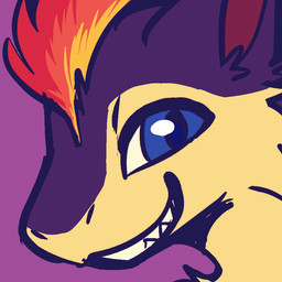 blue_eyes countershading feral fire male markings mottled mottled_body paws purple_body quadruped red_markings tan_body soberdogs nintendo pokemon blitz_(gyro) fan_character generation_2_pokemon pokemon_(species) quilava 1:1 portrait