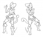 anthro armor dancing female korean solo tail unknown_artist gangnam_style microsoft prequel_adventure the_elder_scrolls katia_managan felid khajiit mammal black_and_white meme monochrome sketch