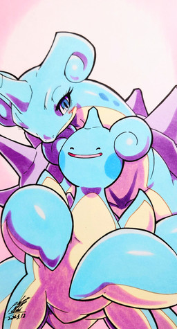 ambiguous_gender blue_body blue_eyes blush blush_lines duo eyelashes eyes_closed featureless_crotch feral flippers hug open_mouth simple_background size_difference tail tongue 025aki nintendo pokemon pokemon_pokopia ditto_(pokopia) ditto_(pokemon) generation_1_pokemon lapras pokemon_(species) 2026 absurd_res dated hi_res signature