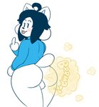 anthro anthrofied balls clothed clothing fart fart_cloud fart_fetish genitals gesture hair hand_gesture male middle_finger simple_background solo taunting teasing tongue tongue_out white_body drawful-s undertale undertale_(series) bob_(undertale) temmie_(undertale) mammal tem hi_res