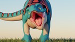 ambiguous_gender feral grass green_body green_scales open_mouth plant scales sharp_teeth size_difference solo tail teeth tongue yellow_eyes jaymihay scalie 16:9 3d_(artwork) blender_(artwork) digital_media_(artwork) hi_res shaded widescreen