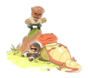 3_fingers 3_toes ambiguous_gender anthro armor belly big_head bodily_fluids body_hair boots bottomwear boulder cape chest_hair clothed clothing drooling eyes_closed featureless_crotch feet fingers food footwear for_a_head forked_tongue glistening glistening_body glistening_scales grass green_cape green_clothing grey_bottomwear grey_clothing grey_pants group hand_on_belly headgear helmet lying male nude on_back open_mouth orange_body orange_scales pants plant rock saliva scales shoes short_legs short_tail simple_background sitting spread_legs spreading standing tail tan_body tan_clothing tan_shirt tan_topwear tapering_tail thick_tail toes tongue tongue_out topwear trio ventral_scales white_background wide_crotch yellow_body yellow_scales wisineechanart elden_ring fromsoftware zorayas aquatic arthropod crustacean human humanoid legged_snake mammal manserpent object_head reptile scalie shrimp snake 2022 colored hi_res line_art shaded female_(lore)