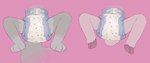 ambiguous_gender anthro clean_diaper clothed clothing diaper disembodied duo heart_symbol hooves pattern_diaper paws pink_background simple_background sitting wearing_diaper young young_ambiguous young_anthro skidoo bovid canid canine caprine fox mammal sheep hi_res