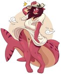 anthro big_tail blush bottomless breasts clothed clothing dress female fin freckles genitals hat headgear headwear no_underwear pussy red_body simple_background slightly_chubby solo standing sun_hat tail tail_fin thick_tail upskirt wardrobe_malfunction white_background slightlysimian fish marine shark 2023 hi_res