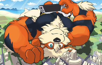 abs anthro armpit_hair barazoku big_muscles big_pecs body_hair chest_hair clothed clothing electronics fur game_console heterochromia looking_at_viewer macro male muscular muscular_anthro muscular_male on_ground orange_body orange_fur pecs shorts_only solo topless oinu_kori nintendo nintendo_switch pokemon kori_(oinu_kori) arcanine canid canine generation_1_pokemon mammal pokemon_(species) digital_media_(artwork) hi_res