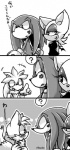 anthro bat canid canine comic echidna eulipotyphlan female fox hedgehog kiss_mark knuckles_the_echidna lipstick makeup male mammal miles_prower monochrome monotreme rouge_the_bat sega silver_the_hedgehog sonic_the_hedgehog_(series) text translated urahyu