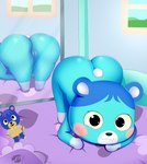 anthro bent_over big_butt blue_body blue_fur blue_hair butt female fur hair looking_at_viewer mirror nude presenting presenting_hindquarters solo takaneru animal_crossing nintendo bluebear_(animal_crossing) poncho_(animal_crossing) bear mammal absurd_res full-length_portrait hi_res portrait