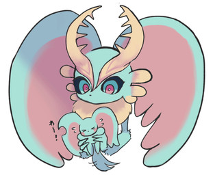 >_< ambiguous_gender anthro antlers big_ears biped black_sclera blush blush_stickers bodily_fluids carrying_another chest_tuft duo eyes_closed feral fluffy fluffy_tail fur head_wings holding_another horn huge_wings mouthless multicolored_body multicolored_eyes multicolored_fur neck_tuft notched_ear pink_body pink_eyes pink_fur pupils simple_background size_difference struggling sweat sweatdrop tail tan_body tan_fur teal_body teal_eyes teal_fur text tuft unusual_wing_placement white_background white_pupils wings gemini_kirby kirby_(series) nintendo elfilin fecto_elfilis alien chinchilla chinchillid mammal rodent starling_(kirby) digital_drawing_(artwork) digital_media_(artwork) japanese_text translation_request male_(lore)