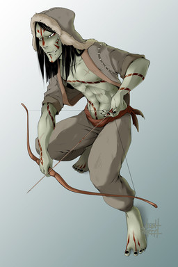 5_toes arrow_(weapon) barefoot bow_(weapon) clothed clothing feet male not_furry ranged_weapon solo spread_toes toes tusks weapon viddharta-joshua dungeons_and_dragons hasbro wizards_of_the_coast olgoi_khorkhoi humanoid orc hi_res