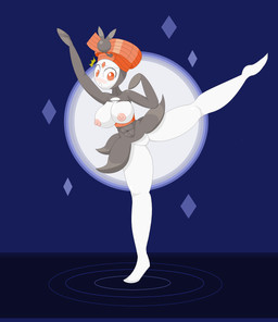 arabesque_(ballet) ballet big_breasts breasts clothed clothing dancing female genitals hair looking_at_viewer navel nipples no_underwear not_furry orange_hair pokemorph solo topless torn_clothing vulva wardrobe_malfunction elfdrago nintendo pokemon generation_5_pokemon humanoid legendary_pokemon meloetta meloetta_(pirouette_form) pokemon_(species) 2014 absurd_res aliasing binary_drawing digital_drawing_(artwork) digital_media_(artwork) hi_res