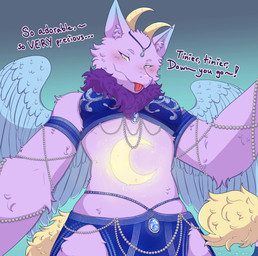 anthro belly_dancer belly_dancer_outfit blush breasts clothing costume dialogue female first_person_view fluffy fluffy_ears fluffy_tail fur horn jewelry looming low-angle_view micro multicolored_body multicolored_fur pink_body pink_fur pink_tail purple_body purple_fur shrinking shrunk size_difference size_transformation solo tail tail_fluff tail_tuft teasing teasing_viewer text tongue tongue_out transformation tuft two_tone_body uniform wings yellow_eyes yellow_horn yellow_tail_tuft olangtea mythology petal_(dapperhedgehog) dragon fairy_dragon furred_dragon furred_scalie lizard mythological_creature mythological_scalie reptile scalie winged_dragon absurd_res english_text hi_res