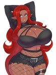 big_breasts breasts cleavage clothed clothing elf female hair hi_res huge_breasts humanoid not_furry pinkkoffin red_hair simple_background solo white_background