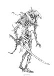 anthro armor asian_clothing barefoot bone chinese_clothing clothed clothing east_asian_clothing fantasy feet fully_clothed katana lamellar_armor looking_at_viewer male melee_weapon robe skeleton solo sword warrior weapon muyang_fort animated_skeleton mammal undead 2021 monochrome