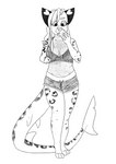 anthro barbell_piercing bottomwear bra breasts cellphone circular_barbell_piercing clothed clothing digitigrade electronics eyebrows facial_piercing female female_anthro freckles fur gills hair holding_cellphone holding_object holding_phone holding_smartphone hotpants humanoid_hands lace_bra leopard_spots midriff nose_piercing phone piercing septum_circular_barbell septum_piercing shorts simple_background smartphone solo spots standing tail teeth tongue tongue_out underwear white_background sneplord snoe_(sneplord) felid fish ground_shark hybrid leopard_shark mammal marine pantherine shark snow_leopard triakid 2020 digital_drawing_(artwork) digital_media_(artwork) greyscale hi_res monochrome procreate_(artwork) sketch