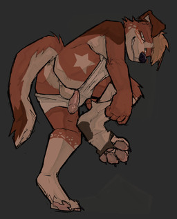 anthro anus balls barely_visible_anus blush bodily_fluids butt clothing genitals grey_background humanoid_genitalia humanoid_penis looking_at_viewer male pawpads penis simple_background solo tail underwear undressing openfracturesday canid canine canis domestic_dog mammal absurd_res digital_media_(artwork) hi_res