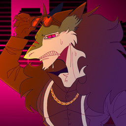 anthro black_body black_fur chain_necklace clothing confusion eyewear fur goo_drip green_body green_fur hair jewelry long_hair male necklace solo suit sunglasses synthwave white_body white_fur ominouscasket kudo_redfox_(character) goo_creature sergal 1:1