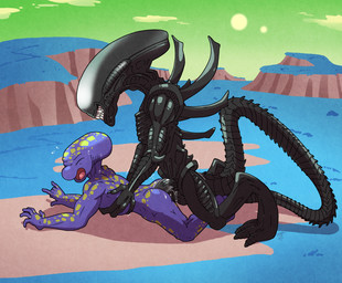 anal anal_fluids balls black_body bodily_fluids butt cum cum_in_ass cum_inside doggystyle duo eyeless eyes_closed from_behind_position genital_fluids genitals looking_pleasured lying male male/male male_penetrated male_penetrating male_penetrating_male nude on_front outside penetration penis prone_bone_position sex torso_grab argon_vile alien_(franchise) dragon_ball dragon_ball_z appule alien xenomorph hi_res