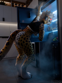 anthro appliance bottomless bottomless_female breasts breath clothed clothing clothing_lift cooling_off female flashing flashing_breasts fridge hanging_on_arm kitchen kitchen_appliance leaning leaning_forward midnight_snack nipples panting pantsless shirt shirt_lift solo spots tail topwear itsjag joyce_(itsjag) felid jaguar mammal pantherine 3d_(artwork) absurd_res blender_(artwork) blender_cycles_(artwork) digital_media_(artwork) hi_res tagme