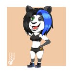 anthro athletic_wear basket bear black_hair blue_hair bottomwear breasts chibi clothing container female fur giant_panda green_eyes grey_body grey_fur gym_bottomwear gym_shorts hair hi_res mammal one_eye_closed open_mouth shein_li shorts solo sport_top white_body white_fur xefino