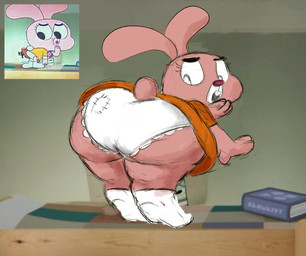 anthro bent_over big_butt butt clothing dress female footwear loli looking_back open_mouth panties pink_body socks solo thick_thighs underwear wide_hips young young_anthro young_female raknytro cartoon_network the_amazing_world_of_gumball anais_watterson lagomorph leporid mammal rabbit