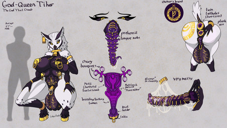 animal_genitalia animal_vulva anthro anus belly_tattoo black_sclera black_underbelly bodily_fluids branded breasts butt butt_tattoo chastity_cage chastity_device chest_tattoo clitoris clitoris_piercing collar cowbell cowbell_collar cuff_(restraint) ear_piercing ear_tag equine_genitalia equine_vulva facial_piercing flared_penis flat_chastity_cage furgonomic_piercing furgonomics genital_fluids genital_piercing genitals gold_(metal) gold_chastity_cage gold_chastity_device herm hybrid_genitalia hybrid_penis intersex knot knotted_penis labia_piercing metal_chastity_cage multi_anus multi_breast multi_ovaries multiple_piercings nipple_piercing nipple_ring nipples nose_piercing penile_spines penis penis_piercing piercing prehensile_tongue presenting presenting_hindquarters purple_flesh restraints ring_piercing sheath sheath_piercing solo solo_focus sounding_rod tattoo text tongue tongue_piercing uterus vulva vulva_piercing wearing_chastity_cage wearing_chastity_device white_body womb_tattoo yellow_eyes ember-shade european_mythology greek_mythology mythology avian bird deity hippogriff hybrid mythological_avian mythological_creature owl absurd_res english_text hi_res model_sheet