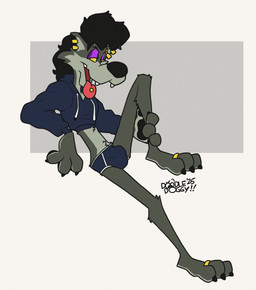 briefs bulge clothing digit_ring ear_piercing eyebrow_piercing facial_piercing feet half-closed_eyes hoodie jewelry male narrowed_eyes piercing ring solo toe_ring toes tongue tongue_out tongue_piercing toony topwear underwear doodledoggy stanley_(doodledoggy) canid canine canis mammal wolf hi_res