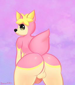 animal_genitalia animal_penis anthro balls black_eyes butt genitals looking_at_viewer male penis pink_body solo lucidkitty nintendo pokemon deerling generation_5_pokemon pokemon_(species) spring_deerling hi_res
