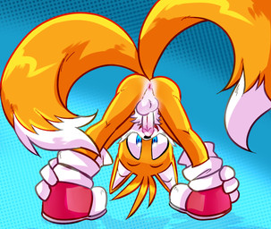 2_tails anthro anus backsack balls biped black_nose blue_eyes butt circumcised clothing countershade_face countershade_fur countershade_torso countershading dipstick_tail erection eyebrows fluffy fluffy_tail footwear fur genitals glans gloves handwear head_tuft humanoid_genitalia humanoid_penis looking_at_viewer looking_back looking_back_at_viewer looking_through looking_through_legs looking_through_legs_at_viewer male markings mostly_nude multi_tail multicolored_body multicolored_fur open_mouth open_smile penis presenting presenting_hindquarters rear_view red_clothing red_footwear simple_background smile solo tail tail_markings tuft two_tone_body two_tone_fur white_body white_clothing white_countershading white_fur white_gloves white_handwear white_markings yellow_body yellow_fur syaokitty sega sonic_the_hedgehog_(series) miles_prower canid canine fox mammal 2026 hi_res