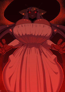 anthro big_breasts big_hat breasts claws cleavage clothed clothing cosplay female front_view glowing glowing_eyes grey_hair hair huge_breasts long_hair looking_at_viewer red_eyes solo lyorenth-the-dragon capcom nintendo pokemon resident_evil alcina_dimitrescu gina_(lightsource) altered_forme_giratina generation_4_pokemon giratina legendary_pokemon pokemon_(species) hi_res