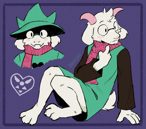 3_toes 4_fingers anthro blush claws clothed clothing delta_rune_(emblem) digitigrade eyewear feet finger_claws fingers flesh_fang floppy_ears fur gesture glasses green_clothing green_hat green_headwear green_robe hand_gesture hat headgear headwear heart_symbol horn lop_ears male male_anthro paws pink_horn pink_scarf pointing pointing_at_self pointy_hat purple_background robe scarf scut_tail short_tail simple_background sitting slim_anthro slim_male snout solo symbol tail toe_claws toes wearing_glasses white_body white_fur gabehedge deltarune undertale undertale_(series) ralsei bovid caprine goat mammal 2025 english_description full-length_portrait hi_res portrait signature