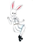 anthro belt big_shoes bottomwear clothing female fur school_uniform simple_background simple_eyes skirt solo uniform white_body white_fur efradraws beastars haru_(beastars) domestic_rabbit dwarf_rabbit lagomorph leporid mammal netherland_dwarf_rabbit oryctolagus rabbit absurd_res hi_res marker_(artwork) shaded simple_shading traditional_media_(artwork)