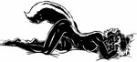 anthro ass_up bed_sheet bedding bedroom_eyes breasts female fur hair looking_at_viewer narrowed_eyes nipples seductive solo style_wager tracey_tailor mammal mephitid skunk 2023 black_and_white hi_res monochrome