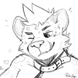 anthro cheek_tuft collar eyebrows facial_tuft fangs front_view glistening glistening_eyes hair male one_eye_closed short_hair smile solo teeth tuft whiskers pache_riggs felid leopard mammal pantherine 1:1 black_and_white bust_portrait hi_res icon monochrome portrait signature sketch