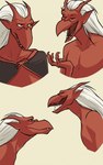 anthro featureless_chest hair horn humanoid_pointy_ears male membrane_(anatomy) membranous_wings open_mouth pointy_ears red_body smile solo teeth tongue white_hair wings beleoci disney gargoyles brooklyn_(gargoyles) gargoyle scalie digital_media_(artwork) hi_res multiple_images