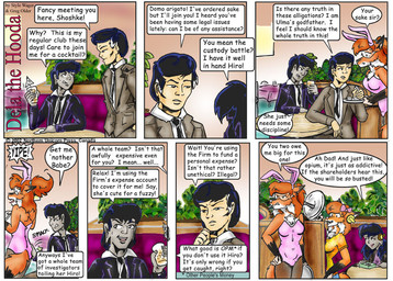 accessory alcohol anthro beverage black_hair bow_ribbon breasts bunny_costume butt_smack clothed clothed_female clothed_male clothing costume dialogue eyewear fake_ears fake_rabbit_ears female fur goggles group hair hair_accessory hair_bow hair_ribbon male necktie orange_body orange_fur orange_hair ribbons tail text style_wager dela_the_hooda dela_aldershaw melody_aldershaw mr._hrak ulma_(dela_the_hooda) canid canine fox goblin hooda human humanoid mammal 2002 comic english_text