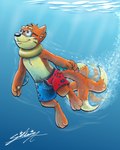 anthro clothing eyewear glasses male solo swimming swimming_trunks swimwear tail underwater water sagadreams nintendo pokemon buizel generation_4_pokemon pokemon_(species) 4:5 hi_res