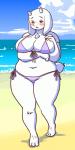 anthro beach big_breasts bikini blush breasts chest_tuft clothing curvy_figure cute_fangs fangs female kemono navel purple_eyes seaside slightly_chubby solo swimwear teeth thick_thighs tuft two-piece_swimsuit voluptuous wide_hipped_female wide_hips kin-shun undertale undertale_(series) toriel boss_monster_(undertale) bovid caprine mammal 1:2 2019