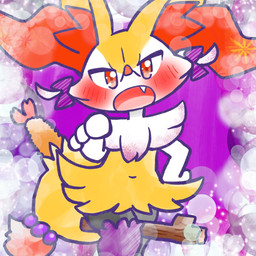 ambiguous_anthro ambiguous_gender anthro biped blush blush_stickers bow_ribbon clothing cute_fangs dipstick_tail fangs food footwear gesture hand_gesture looking_at_viewer markings object_in_tail open_mouth pointing pointing_at_viewer shrimp_(food) snout socks solo standing stick tail tail_markings teeth annyui0611 nintendo pokemon braixen canid generation_6_pokemon mammal pokemon_(species) 1:1 2024 digital_drawing_(artwork) digital_media_(artwork) hi_res japanese_description portrait three-quarter_portrait translated_description