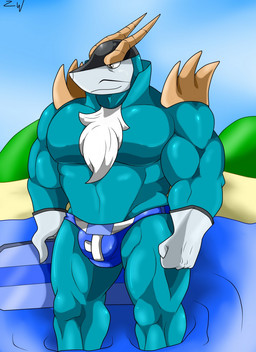 2_horns anthro anthrofied biped horn humanoid_hands male muscular muscular_anthro muscular_male muscular_thighs solo sajin_skips nintendo pokemon cobalion generation_5_pokemon legendary_pokemon pokemon_(species) 2015 hi_res signature