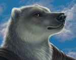 ambiguous_gender anthro bear black_nose blue_sky brown_clothing bust_portrait clothing cloud fur male_(lore) mammal polar_bear portrait red_lantern_universe rukis sky solo story story_in_description topwear tulimak_(rukis) ursine whiskers white_body white_fur yellow_eyes