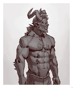 2_horns abs arm_tuft beard biceps border clothed clothed_humanoid clothed_male clothing elbow_tuft empty_eyes eyebrows facial_hair front_view furrowed_eyebrows hair head_horn horn humanoid_pointy_ears looking_aside male mouth_closed muscular muscular_humanoid muscular_male navel pecs pointy_ears solo topless topless_humanoid topless_male tuft underbite white_border kingarthur_i humanoid 2023 digital_drawing_(artwork) digital_media_(artwork) half-length_portrait monochrome portrait