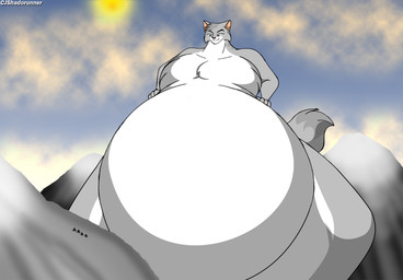 anthro female group macro mountain size_difference small_head solo_focus sun chrisandcompany domestic_cat felid feline felis mammal hi_res