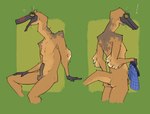 anthro balls blush bodily_fluids boxers_(clothing) butt clothing embarrassed erection exclamation_point feathers flaccid genitals male nude penis solo sweat underwear underwear_in_hand zagz jude_(zagz) dinosaur feathered_dinosaur feathered_scalie gallimimus ornithomimid prehistoric_species reptile scalie theropod hi_res