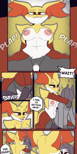 5_fingers anthro anthro_on_anthro anthro_penetrated anthro_penetrating anthro_penetrating_anthro areola bedroom_sex big_breasts biped bite bouncing_breasts breasts breasts_apart butt clothed clothed/nude clothed_anthro clothed_male clothed_sex clothing cowgirl_position dialogue duo erection female female_penetrated fingers from_front_position fur genitals grey_body grey_fur inner_ear_fluff kneeling leaning leaning_backward looking_pleasured male male/female male_penetrating male_penetrating_female navel nipples nude nude_anthro nude_female on_bottom on_top penetration penile penile_penetration penis penis_in_vagina red_body red_eyes red_fur self_bite sex sitting spread_legs spreading text tuft vaginal vaginal_penetration vaginal_tugging vulva yellow_body yellow_fur the_man nintendo pokemon delphox generation_6_pokemon mammal pokemon_(species) 2025 animated animated_comic comic digital_drawing_(artwork) digital_media_(artwork) english_text hi_res