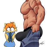big_bulge black_clothing black_underwear bottomwear bottomwear_pull bulge butt clothed clothing clothing_pull duo faceless_character faceless_male looking_at_another male muscular muscular_male pants pants_pull pulling_up_pants scar scars_all_over side_view stare teasing topless underwear wide_eyed misterj meme_clothing tight_pants_(meme) domestic_cat felid feline felis human mammal 1:1 2023 hi_res meme