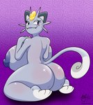 anthro anthrofied big_breasts big_butt biped blush breasts butt female huge_breasts huge_butt kneeling looking_back nipples nude pokemorph side_boob simple_background smile solo cornchip21 cricket-inc nintendo pokemon alolan_form alolan_meowth generation_7_pokemon pokemon_(species) regional_form_(pokemon) 2017 hi_res