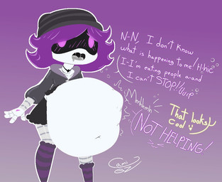 abdominal_bulge after_transformation after_vore beanie belly big_belly black_clothing blush blush_lines bodily_fluids burping choker clothing confusion dialogue digestion drooling embarrassed female female_pred fluffy footwear grey_tongue hair hat headgear headwear hiccuping hoodie imminent_death jewelry knee_highs legwear machine mass_vore muffled multicolored_clothing multicolored_footwear multicolored_socks multiple_prey necklace nervous offscreen_character panicking purple_eyes purple_hair purple_text rumbling_stomach saliva saliva_string scared short_hair simple_background socks soft_vore solo stockings stripes struggling stuttering surprised text tongue topwear unwilling_pred unwilling_prey vore weight_gain white_body yellow_text cami_gz glitch_productions murder_drones n_(murder_drones) uzi_(murder_drones) humanoid robot robot_humanoid worker_drone artist_name lineless signature