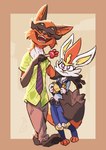 alternate_species anthro barefoot bottomwear clothing eyes_closed feet female food fur holding_food holding_object holding_popsicle male necktie open_mouth open_smile orange_body orange_fur pants pawpsicle police police_uniform popsicle shirt smile topwear uniform white_body white_fur theblueberrycarrots disney nintendo pokemon zootopia judy_hopps nick_wilde cinderace generation_8_pokemon pokemon_(species) thievul 2023 digital_media_(artwork) hi_res signature